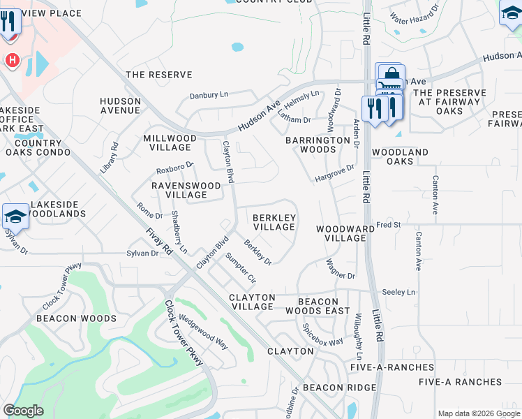 map of restaurants, bars, coffee shops, grocery stores, and more near 8611 Braxton Drive in Hudson