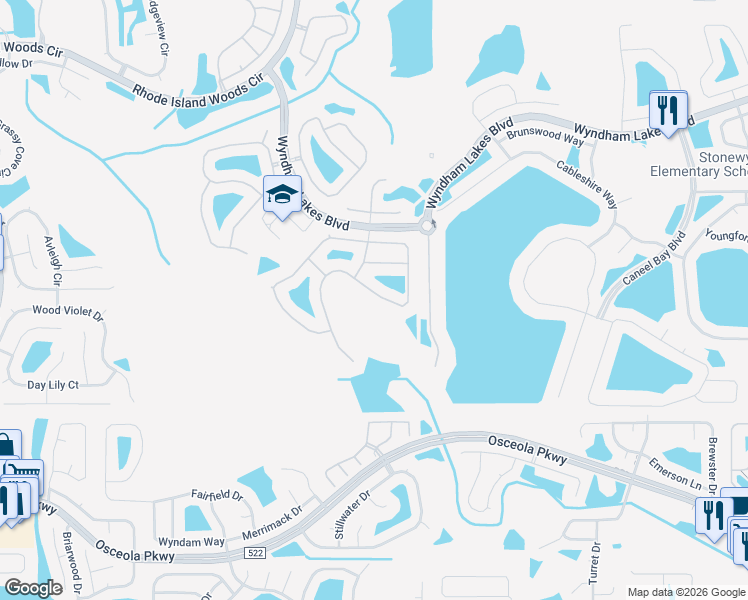 map of restaurants, bars, coffee shops, grocery stores, and more near 2335 Cedar Garden Drive in Orlando