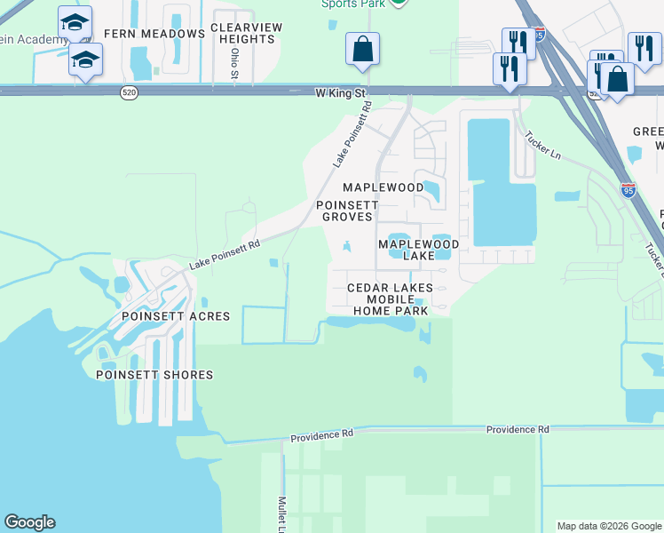 map of restaurants, bars, coffee shops, grocery stores, and more near 4176 Gatewood Street in Cocoa