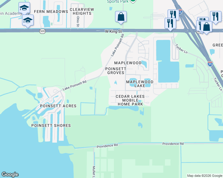 map of restaurants, bars, coffee shops, grocery stores, and more near 4176 Gatewood Street in Cocoa