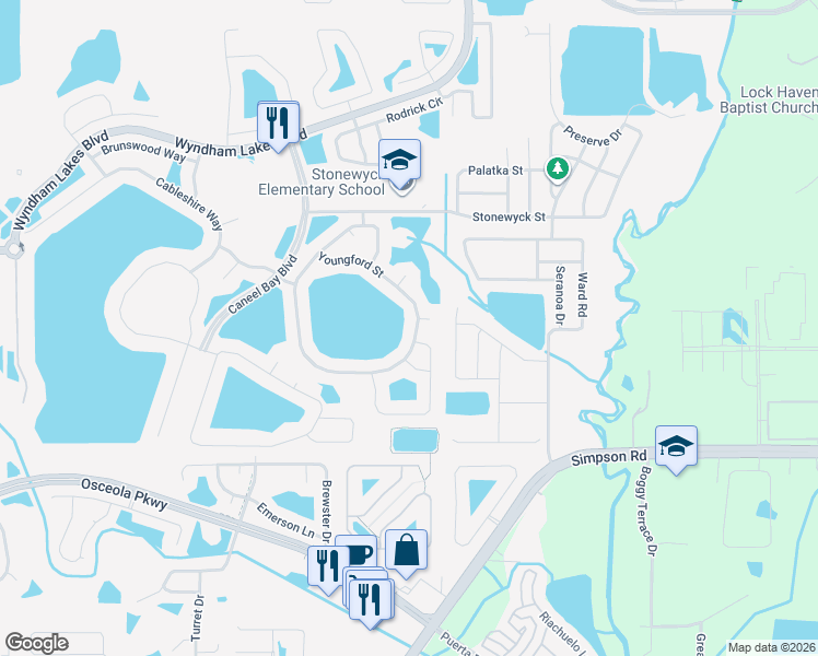 map of restaurants, bars, coffee shops, grocery stores, and more near 2801 Corkmore Court in Orlando