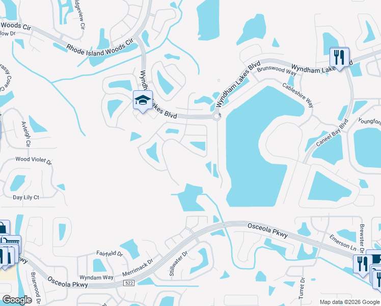 map of restaurants, bars, coffee shops, grocery stores, and more near 2346 Cedar Garden Drive in Orlando