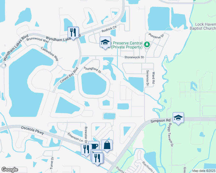 map of restaurants, bars, coffee shops, grocery stores, and more near 2801 Corkmore Court in Orlando