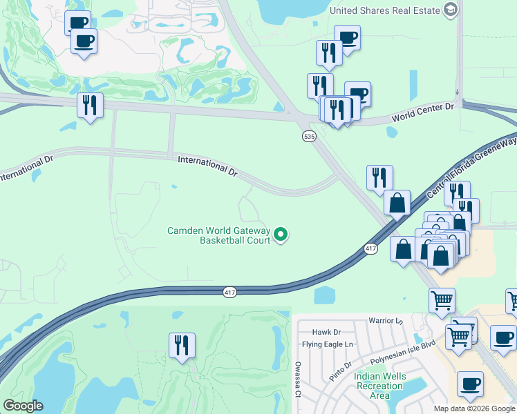 map of restaurants, bars, coffee shops, grocery stores, and more near 14525 Gateway Pointe Circle in Orlando