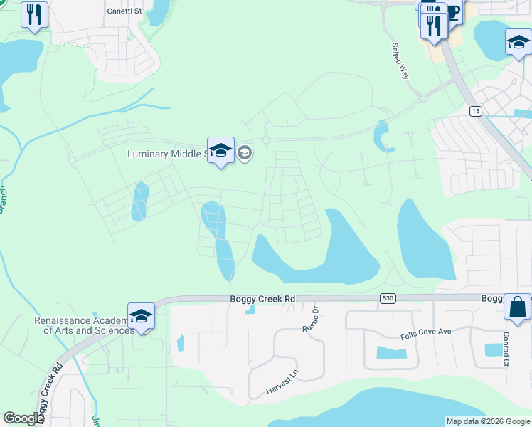 map of restaurants, bars, coffee shops, grocery stores, and more near 4600-4620 Boggy Creek Road in Kissimmee
