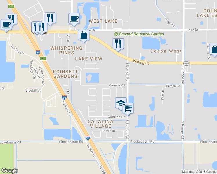 map of restaurants, bars, coffee shops, grocery stores, and more near 3774 Wood Circle in Cocoa