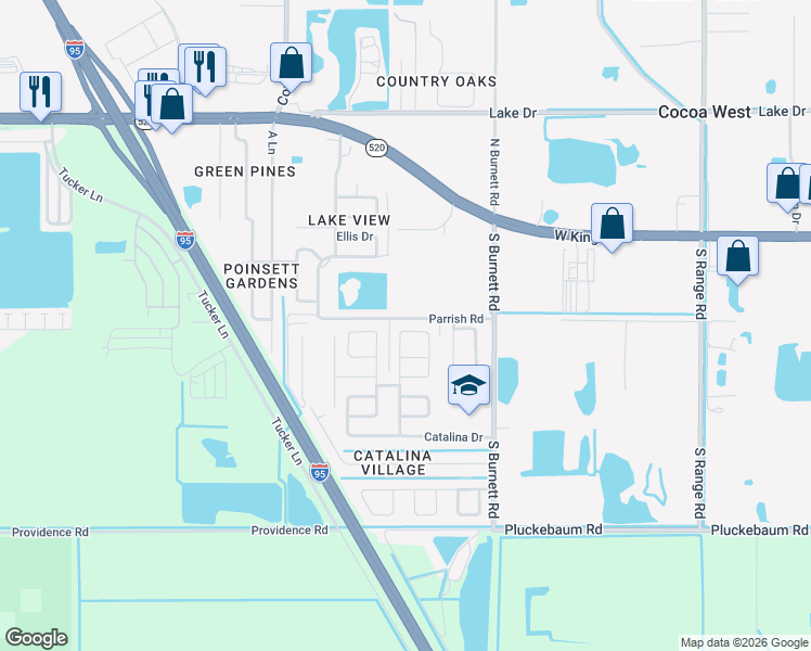 map of restaurants, bars, coffee shops, grocery stores, and more near 3794 Wood Circle in Cocoa