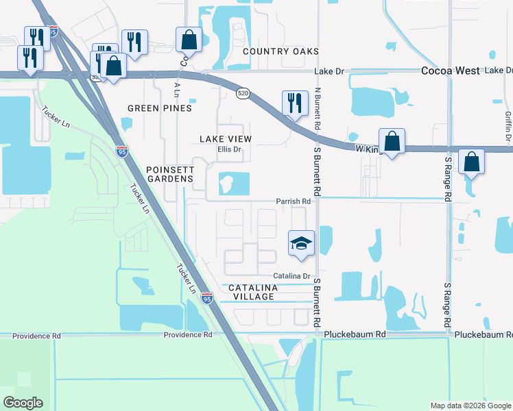 map of restaurants, bars, coffee shops, grocery stores, and more near 3794 Wood Circle in Cocoa