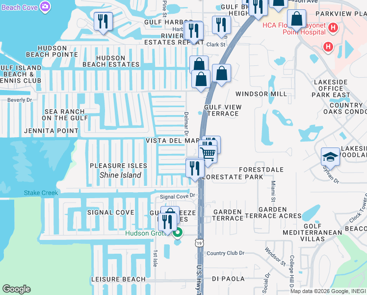 map of restaurants, bars, coffee shops, grocery stores, and more near 6834 Heron Lane in Hudson