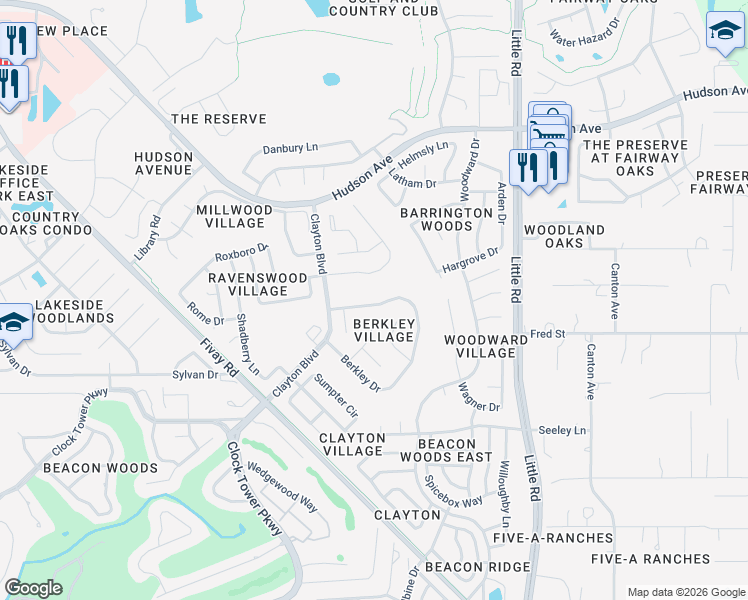 map of restaurants, bars, coffee shops, grocery stores, and more near 8611 Braxton Drive in Hudson