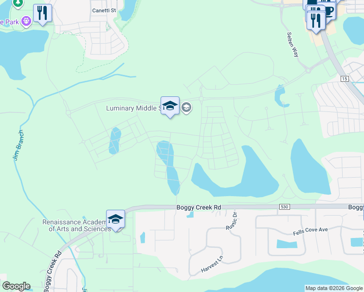 map of restaurants, bars, coffee shops, grocery stores, and more near 4580-4600 Boggy Creek Road in Kissimmee