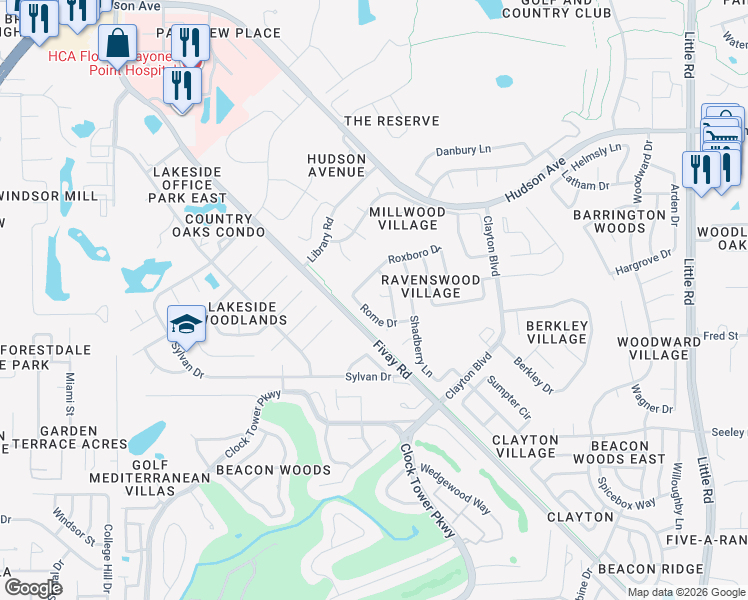 map of restaurants, bars, coffee shops, grocery stores, and more near 8108 Rumford Court in Hudson