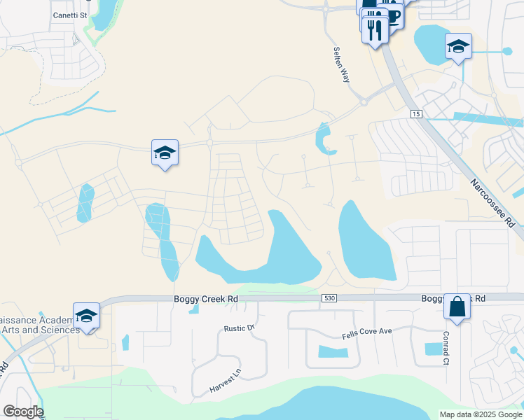 map of restaurants, bars, coffee shops, grocery stores, and more near Boggy Creek Road in Kissimmee