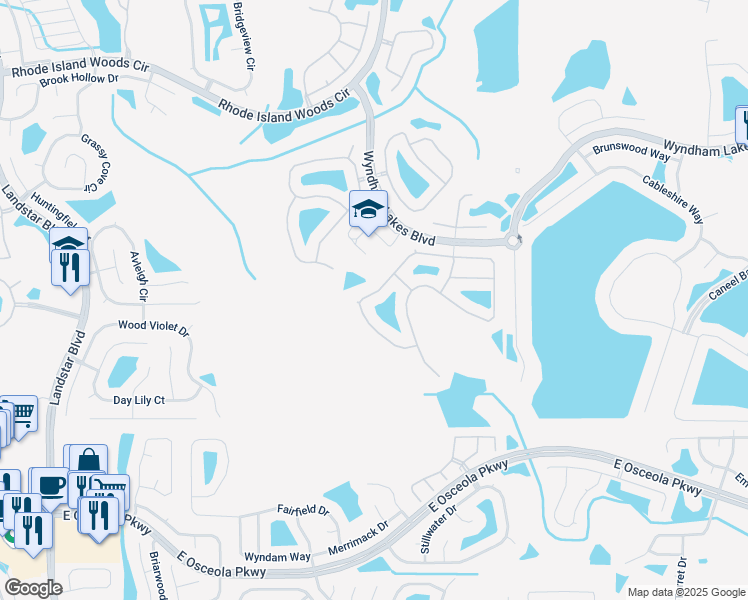 map of restaurants, bars, coffee shops, grocery stores, and more near 1636 Cedar Lake Drive in Orlando