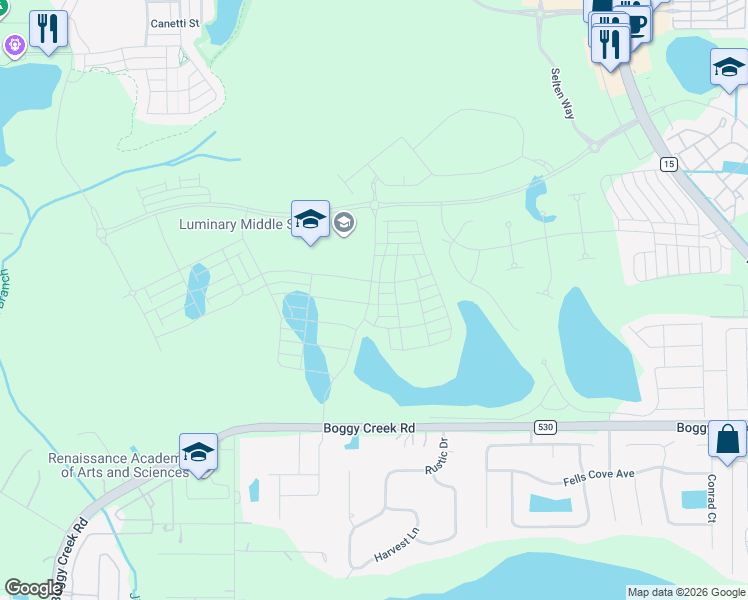 map of restaurants, bars, coffee shops, grocery stores, and more near 4600-4620 Boggy Creek Road in Kissimmee