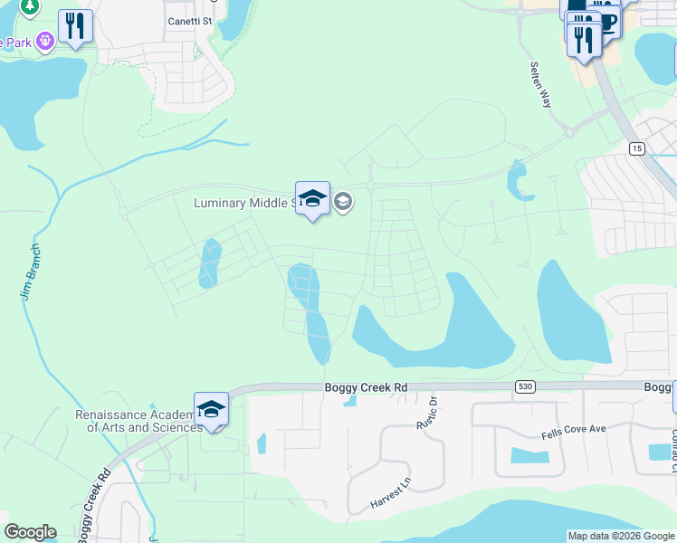 map of restaurants, bars, coffee shops, grocery stores, and more near 4580-4600 Boggy Creek Road in Kissimmee