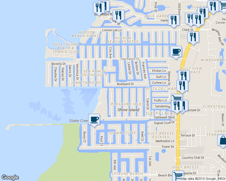 map of restaurants, bars, coffee shops, grocery stores, and more near 13432 Starfish Drive in Hudson