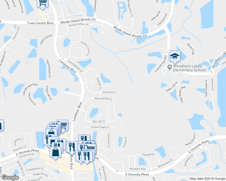 map of restaurants, bars, coffee shops, grocery stores, and more near 1717 Elmstead Ct in Orlando