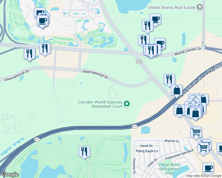 map of restaurants, bars, coffee shops, grocery stores, and more near 14510 Gateway Pointe Circle in Orlando