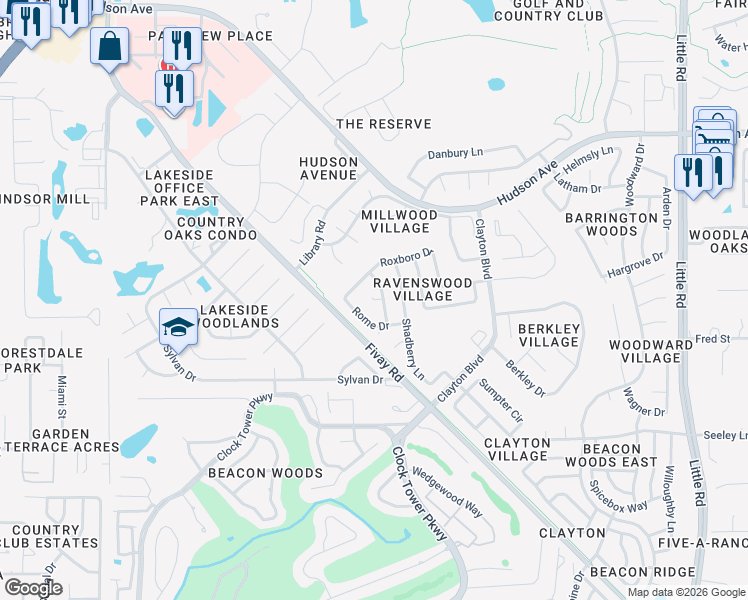 map of restaurants, bars, coffee shops, grocery stores, and more near 8112 Rumford Court in Hudson