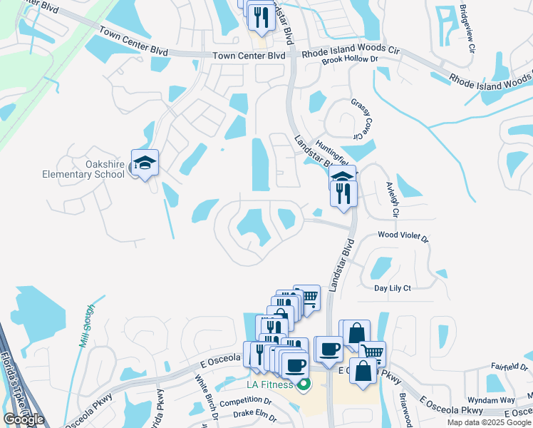 map of restaurants, bars, coffee shops, grocery stores, and more near 14916 Indigo Lake Drive in Orlando