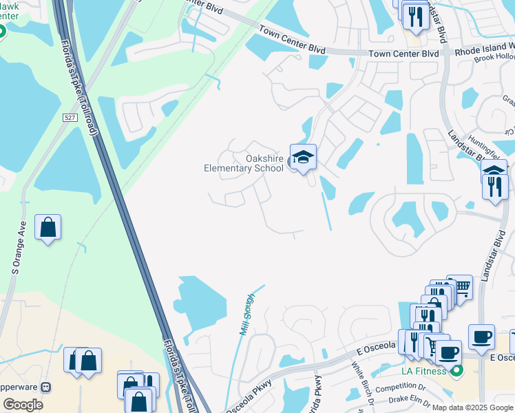 map of restaurants, bars, coffee shops, grocery stores, and more near 14238 Babylon Way in Orlando