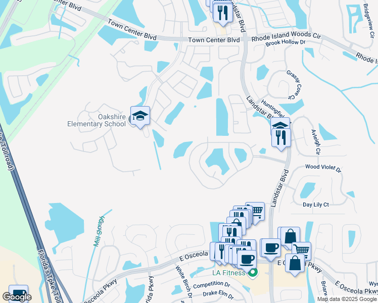 map of restaurants, bars, coffee shops, grocery stores, and more near 840 Lake Biscayne Way in Orlando
