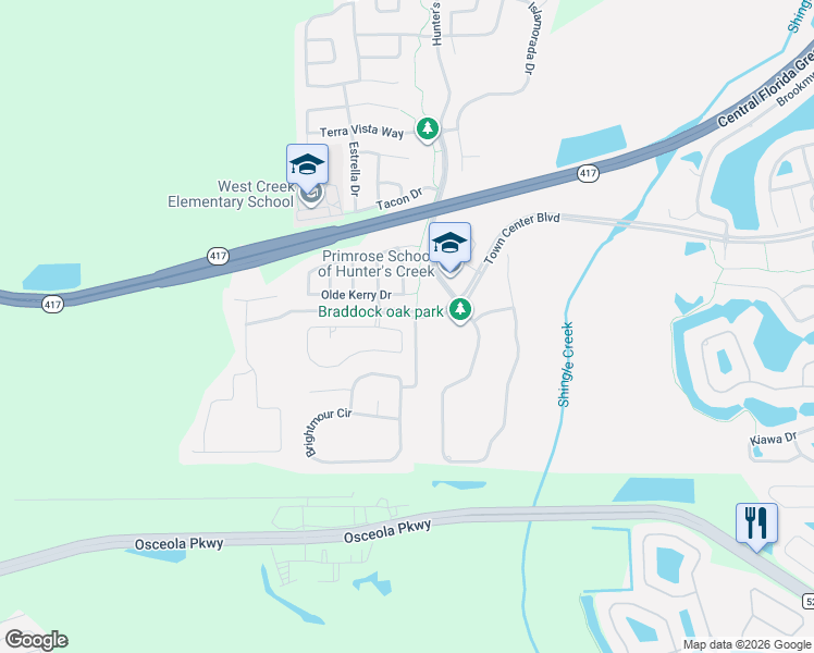 map of restaurants, bars, coffee shops, grocery stores, and more near 4920 Hook Hollow Circle in Orlando