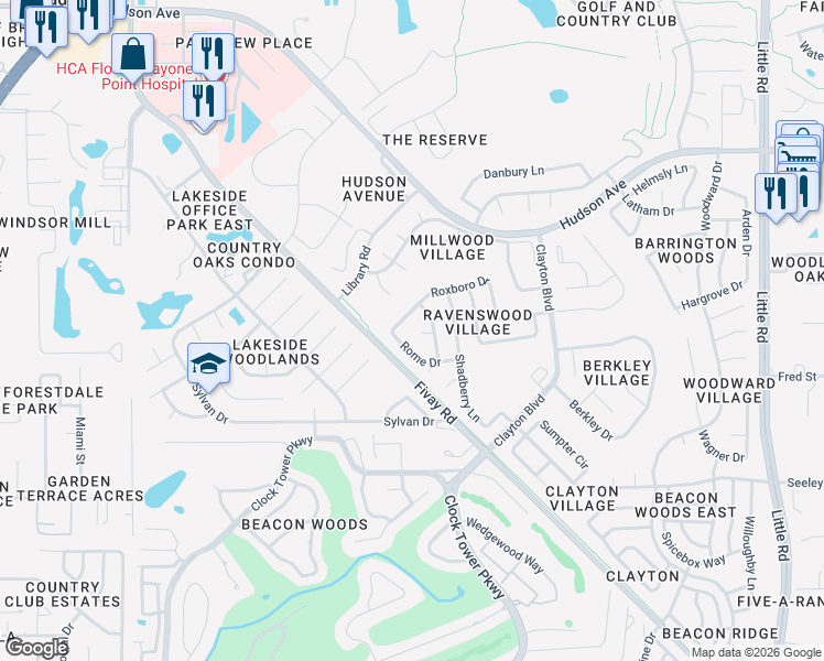 map of restaurants, bars, coffee shops, grocery stores, and more near 8109 Rumford Ct in Hudson