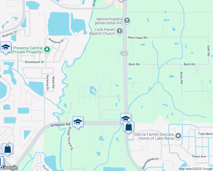 map of restaurants, bars, coffee shops, grocery stores, and more near 14646 Boggy Creek Road in Orlando
