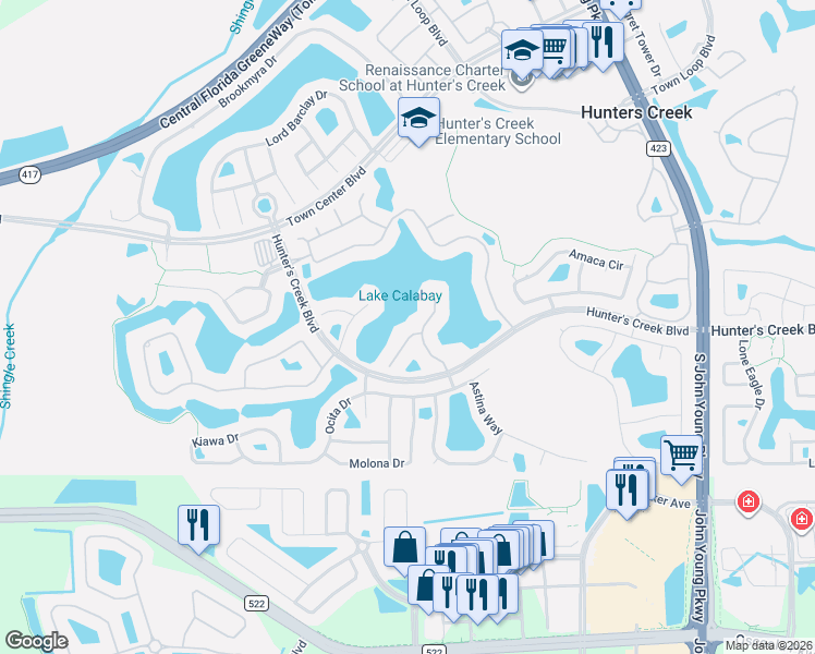 map of restaurants, bars, coffee shops, grocery stores, and more near 3613 Devereaux Court in Orlando