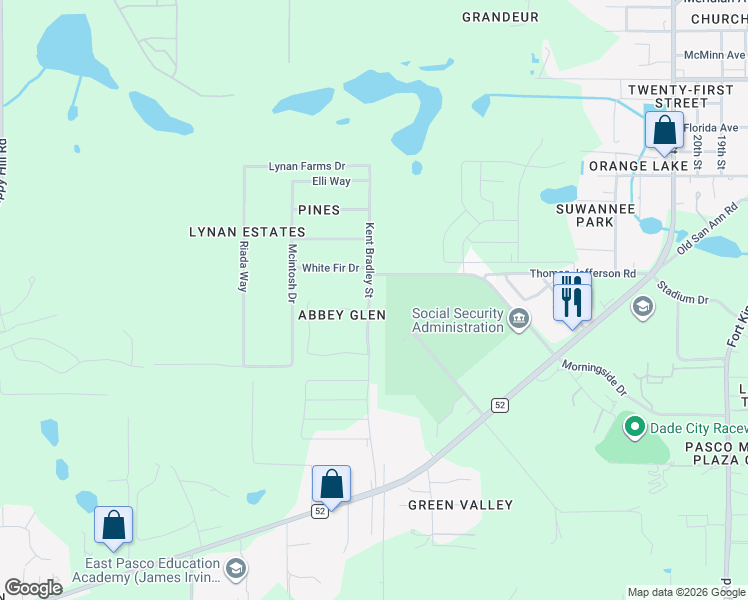 map of restaurants, bars, coffee shops, grocery stores, and more near 13416 Kent Bradley Street in Dade City