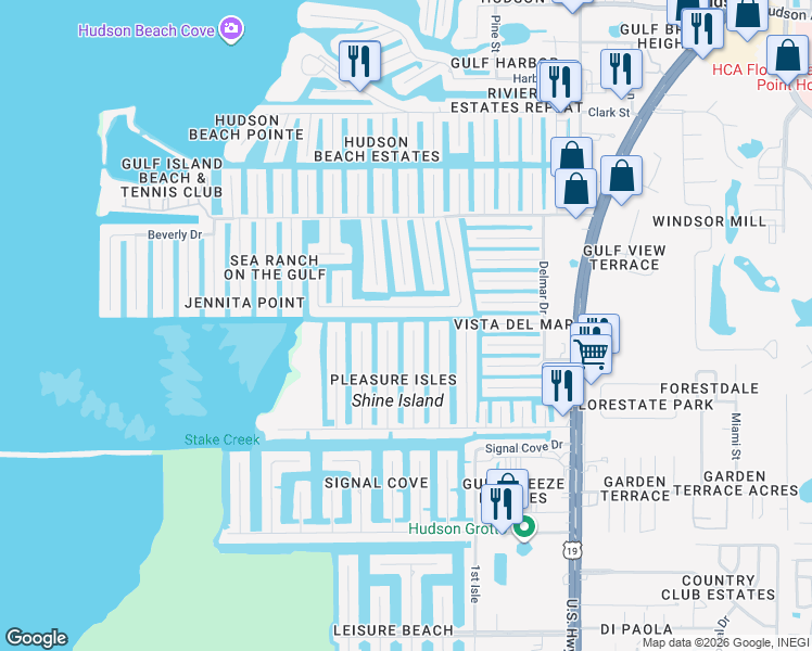 map of restaurants, bars, coffee shops, grocery stores, and more near 13437 Lisa Drive in Hudson