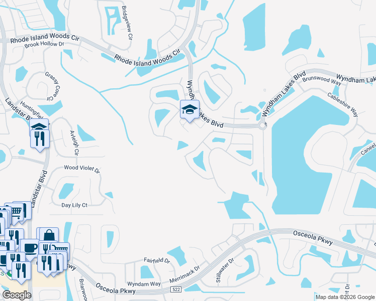 map of restaurants, bars, coffee shops, grocery stores, and more near 1631 Cedar Lake Drive in Orlando