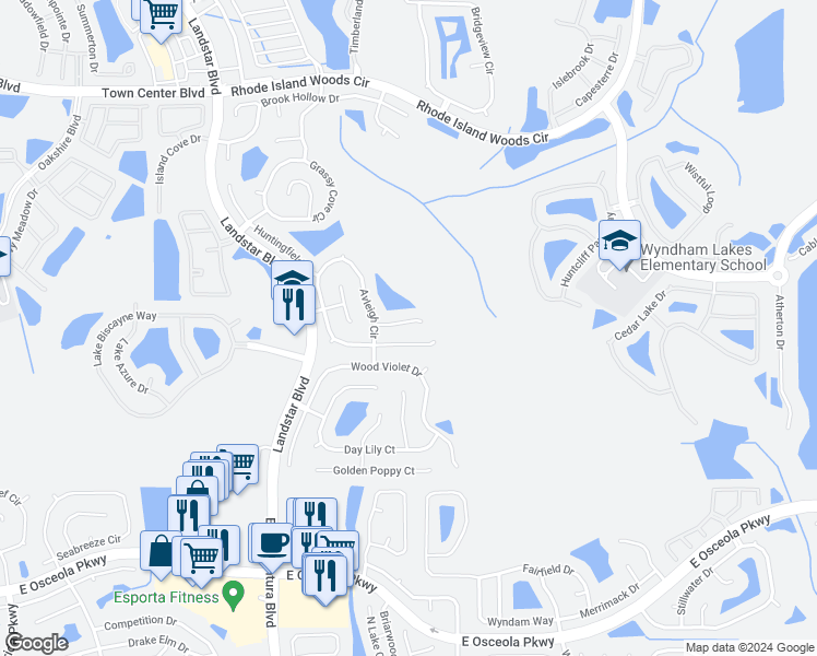 map of restaurants, bars, coffee shops, grocery stores, and more near 1702 Maplestead Court in Orlando