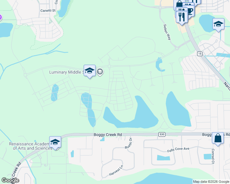 map of restaurants, bars, coffee shops, grocery stores, and more near 4674-4690 Boggy Creek Rd in Kissimmee