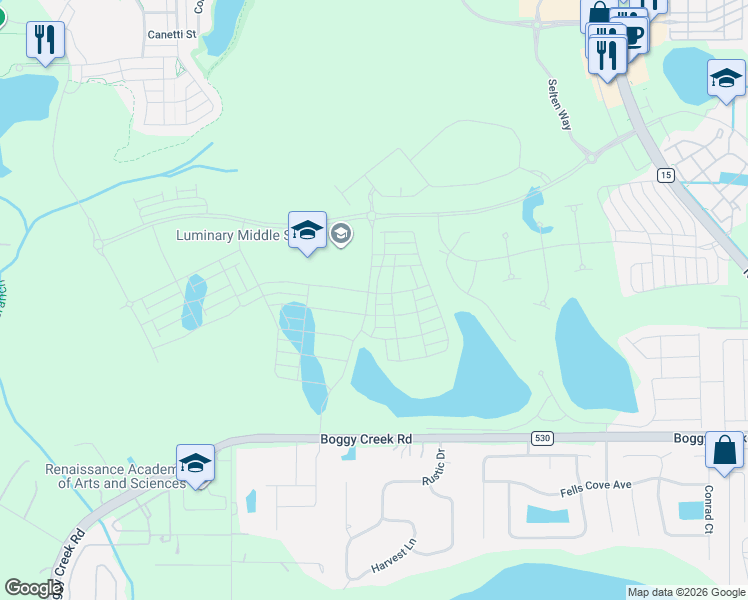 map of restaurants, bars, coffee shops, grocery stores, and more near 4600-4620 Boggy Creek Road in Kissimmee