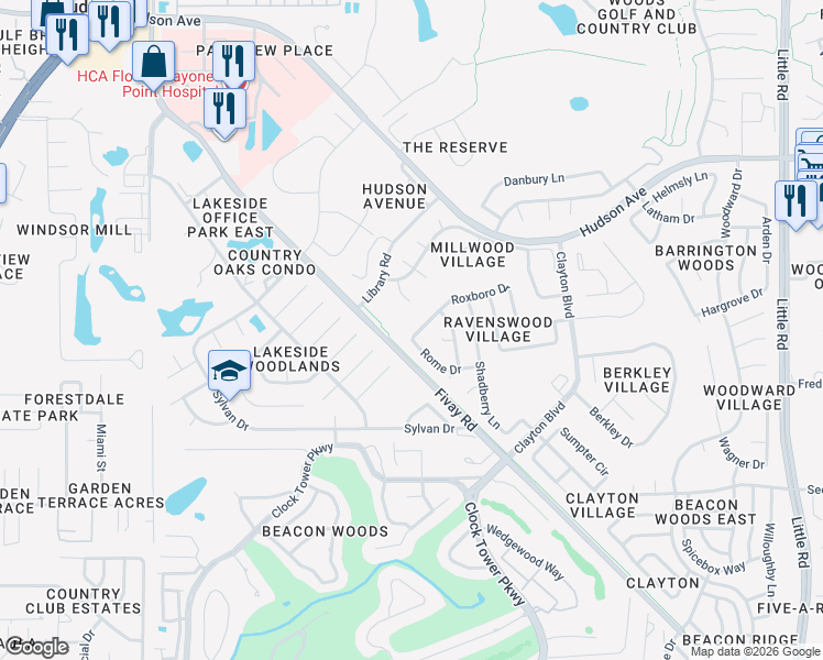 map of restaurants, bars, coffee shops, grocery stores, and more near 8103 Roxboro Drive in Hudson