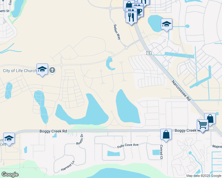 map of restaurants, bars, coffee shops, grocery stores, and more near Boggy Creek Road in Kissimmee