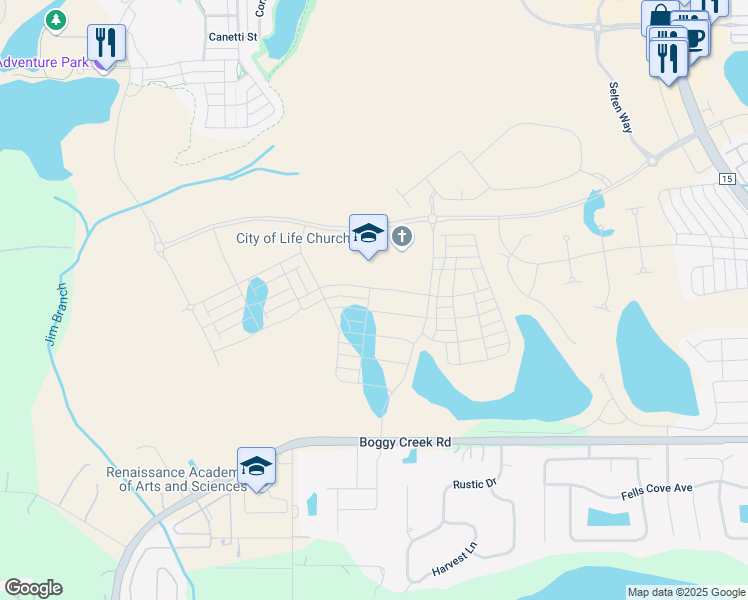 map of restaurants, bars, coffee shops, grocery stores, and more near 4580-4600 Boggy Creek Road in Kissimmee