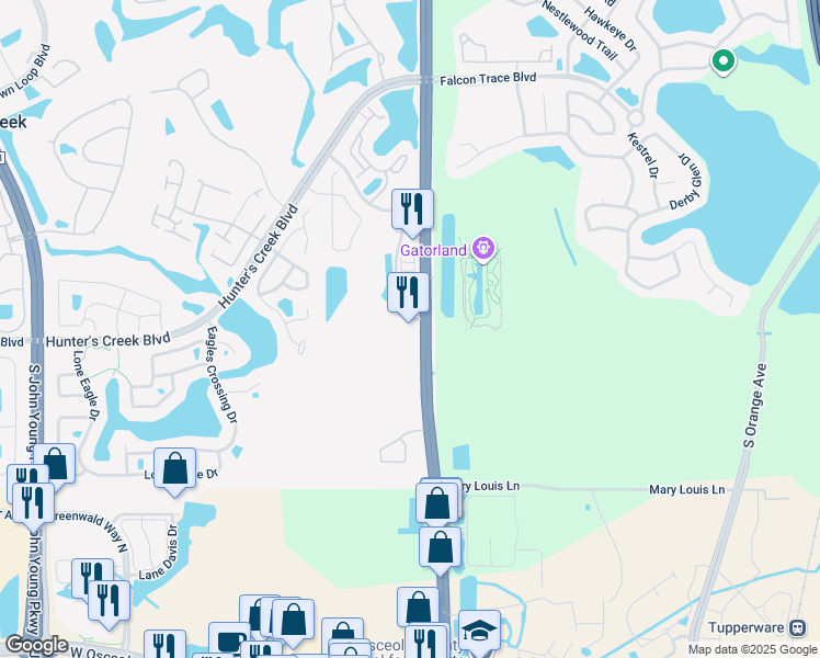map of restaurants, bars, coffee shops, grocery stores, and more near 14650 Gatorland Drive in Orlando