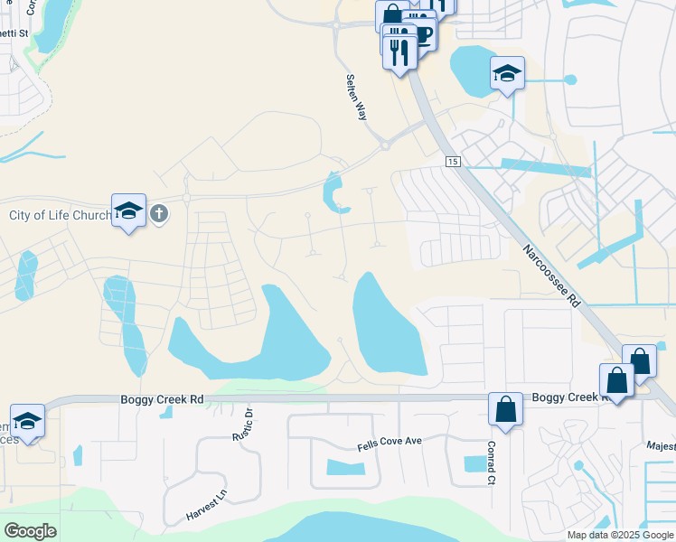 map of restaurants, bars, coffee shops, grocery stores, and more near Boggy Creek Road in Kissimmee