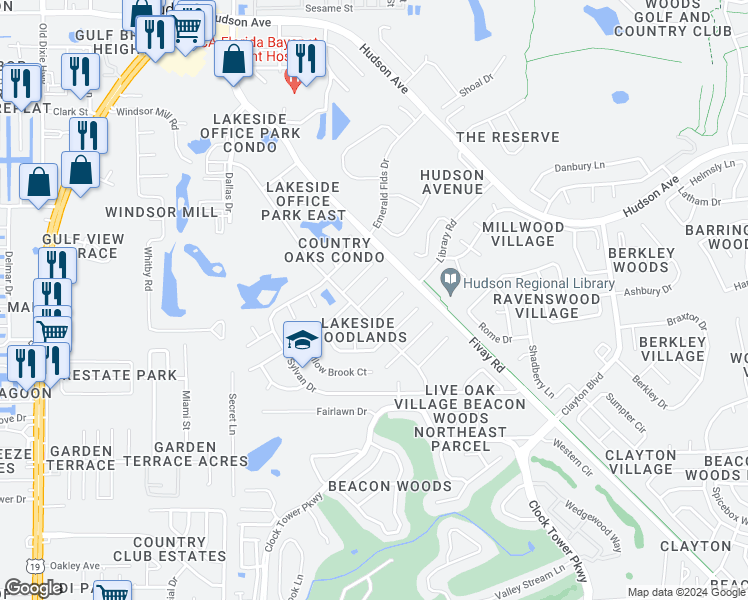map of restaurants, bars, coffee shops, grocery stores, and more near 7804 Duck Pond Court in Hudson