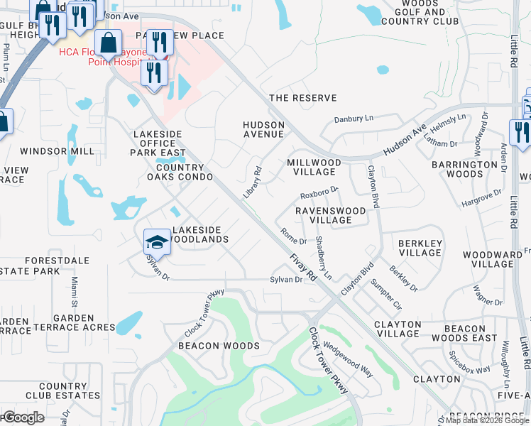 map of restaurants, bars, coffee shops, grocery stores, and more near 8012 Library Road in Hudson