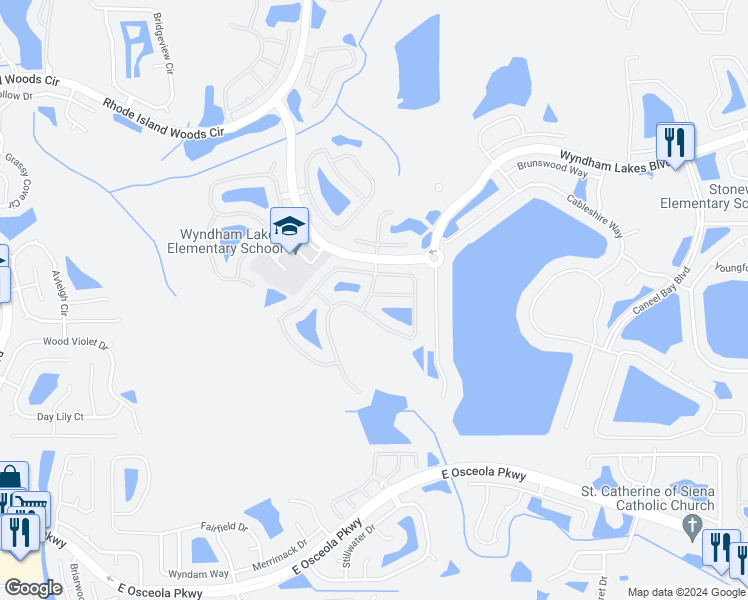 map of restaurants, bars, coffee shops, grocery stores, and more near 14533 Cedar Branch Way in Orlando