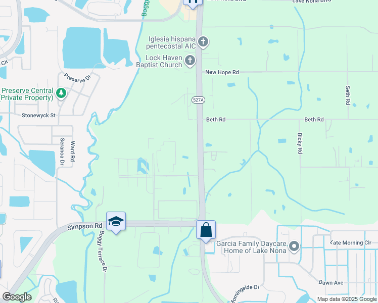 map of restaurants, bars, coffee shops, grocery stores, and more near 14646 Boggy Creek Road in Orlando
