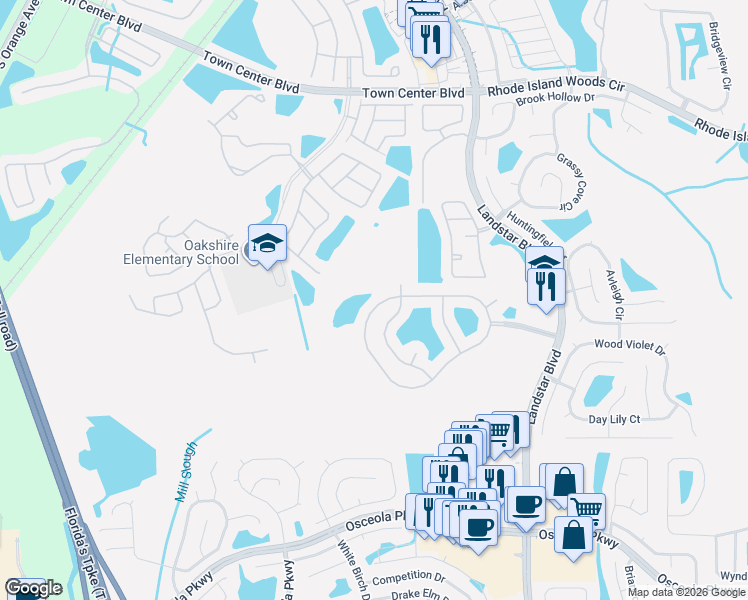map of restaurants, bars, coffee shops, grocery stores, and more near 827 Lake Biscayne Way in Orlando