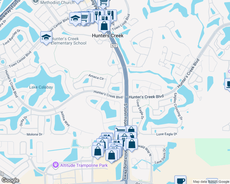 map of restaurants, bars, coffee shops, grocery stores, and more near 14316 Colonial Grand Boulevard in Orlando