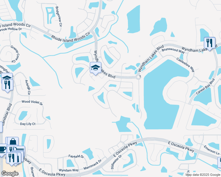 map of restaurants, bars, coffee shops, grocery stores, and more near 14619 Cedar Branch Way in Orlando