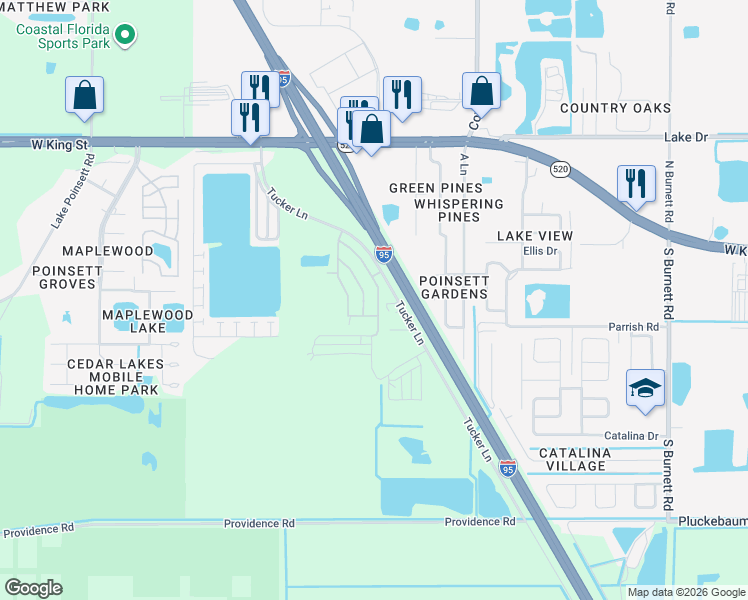 map of restaurants, bars, coffee shops, grocery stores, and more near 211 Teal Lane in Cocoa